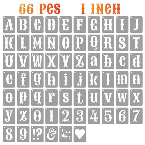 1 Inch Alphabet Letter Stencils Kits, 66 Pcs Drawing Templates for Painting on Wood, Wall, Fabric, Reusable Letter Symbol Number Plastic Art Craft Stencils - size: 1 Inch