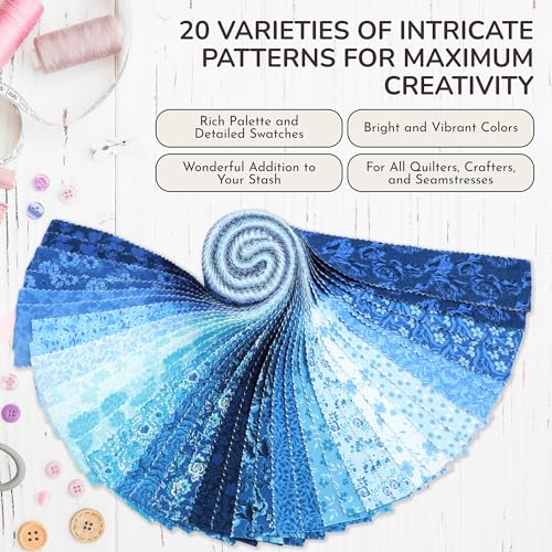 Tinyspool & Co. Quilting Bundle – Eternal Bleu Twirlie Roll Fabric + 3-Yard Fabric No.15 – Baby Blue – 100% American Cotton Fabric Kit with Strips & Pre-Cut Yardage for Borders, Binding & Backing