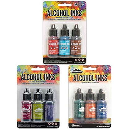 Ranger Alcohol Ink 3-Packs Rodeo, Tuscan Garden, Rustic Lodge with Pixiss Blending Tool Bundle