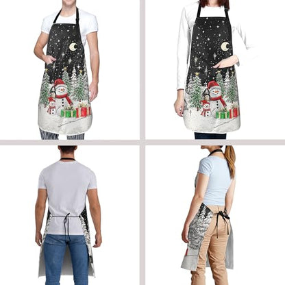 Funny Apron Polyester Grooming Aprons with Pocket for Cooking Kitchen Grilling Adults - color: Funny Snowman Black