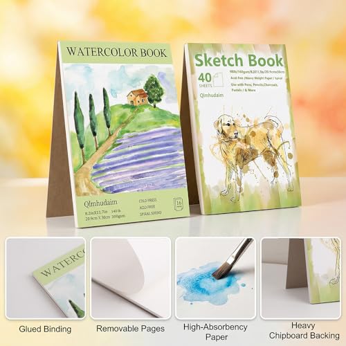 Qlmhudaim Watercolor Paper Pad – A4 (8.2" x 11.7") 140lb/300gsm,Heavyweight Cold Press Paper - for Watercolor, Mixed Media, Drawing & Sketch Book for Kids - Artist Professional & Craft Supplies