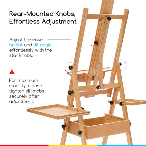 MEEDEN Painting Easel with Storage and Tray: H-Frame Beech Wood Art Easel | Easel Stand for Adults, Artists, Students, Beginners - Adjustable 50"-80" H, Holds Canvas Up to 47 Inches - color: Natural