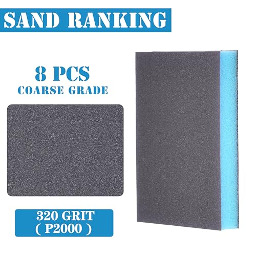 8Pcs 320 Grit Sanding Sponge, Jamiikury Sanding Blocks Washable and Reusable, Wet Dry Sandpaper Sponge for Wood Metal Furniture Paint and Drywall - size: 320 Grits