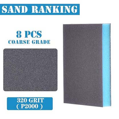 8Pcs 320 Grit Sanding Sponge, Jamiikury Sanding Blocks Washable and Reusable, Wet Dry Sandpaper Sponge for Wood Metal Furniture Paint and Drywall - size: 320 Grits
