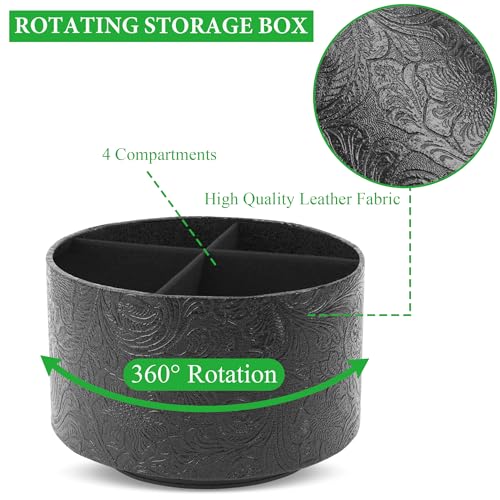Round Leather Art Supply Organizer,Remote Control Holder,360 Degree Spinning,Multi-Functional Pencil Holder,4 Compartments Desktop Stationary Organizer(1-Black2) - color: 1-Black2