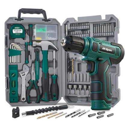 Hi-Spec 8V USB Power Drill Driver and Home Tool Kit with Toolbox Set, Green - color: Green, size: 70-Piece