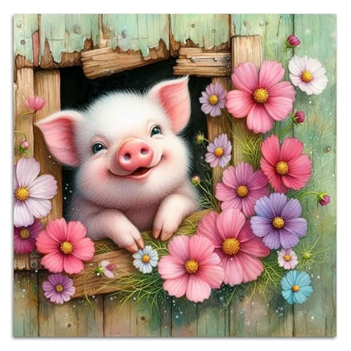 HITO Pig Diamond Painting Kits for Adults Pig Diamond Art Kits for Adults | Animal Gem Art Kits for Adult for Gift Home Wall Decor 14x14 Inch - color: G9467