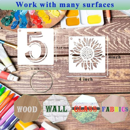 4inch Letter Stencils for Painting, Number and Symbols Craft Stencil | 49Pcs Uppercase Alphabet Drawing Templates Reusable DIY Spray Painting Stencil for Wall Art, Wedding, Birthday, Thanksgiving - size: 4 INCH