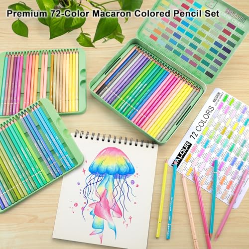 KALOUR PDAS 72+2 Count Macaron Pastel Colored Pencils for Adult Coloring Books, Artists Soft Core, Ideal for Drawing Blending Shading, Coloring Pencils Set Gift for Adults Beginners