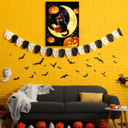 Muzagroo Art 5D Halloween Diamond Paintings Kits for Adults Round Full Drill Pumpkin Diamonds Art Kits for Beginners cat Diamond Art Paintings Gem Art Kits Diamond Dots Kits 30x40cm (cat and Moon) - color: Cat&Moon