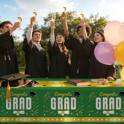 4 Pack Graduation Tablecloth 54"x108" Disposable Plastic Tablecloths Gongrats Grad Tablecover for Graduation Party Supplies (Green) - color: Graduation Green