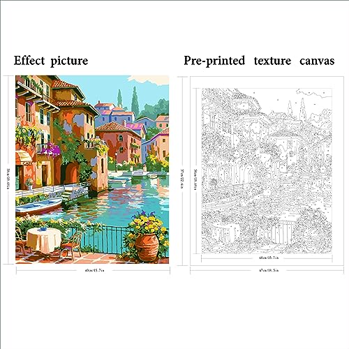 QUITEDEW Paint by Number for Adults,Town Scenery Paint by Numbers,Landscape Paint by Number Kits Suitable for Home Wall Decoration 16x20 Inch. - color: A4-town