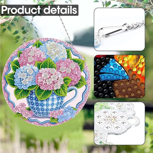 SKRYUIE Flower Hanging Pearl Diamond Art Kits for Adults Suncatcher A40 | Special Shaped Crystal DIY Hanging Diamond Painting Kit, Gift for Mother Spring Summer Window Wreath Decor 7.68 x 7.68 Inch - color: colorful-14