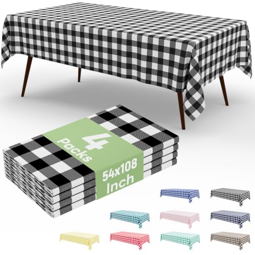 4 Packs Buffalo Disposable Table Cloth, 54 x 108 Inch Waterproof Plastic Tablecloth, Rectangle Black and White Checkered Table Covers for Picnic, Birthday, Party, Back to School - color: Black and White, size: 54" x 108" - 4 Pack