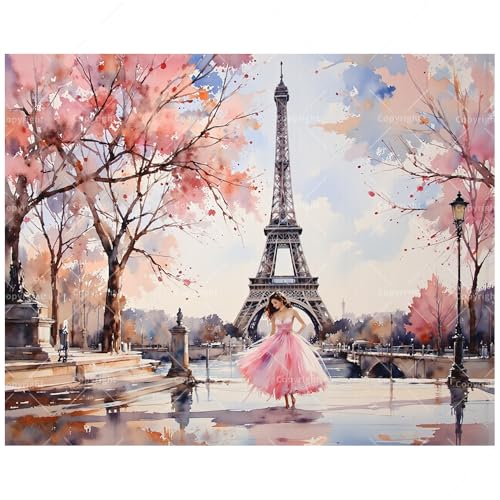 Paris Landscape Paint by Numbers Kit for Adults - DIY Woman Dancing by Eiffel Tower Painting on Canvas 16x20 Inches, Acrylic Paint Set, Suitable for Beginners, Art for Home Decoration/Gifts - color: TCXY05663, size: 16X20IN Folded