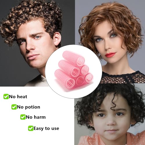 ZMD 18Pcs Self Grip Small Hair Rollers Curlers, Plastic Rollers Heatless Curlers Salon Dressing Curler DIY Curly Hair Hairstyle Roller for Women Girls Short Thin Fine Hair (0.8 x 2.4 Inch) - color: pink