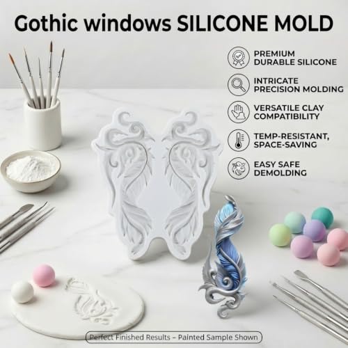Feather Polymer Clay Molds Baroque Style Feather Silicone Mold | Epoxy Resin Casting DIY Crafts Air Dry Polymer Crafts Supplies Clay Tools - color: Style G