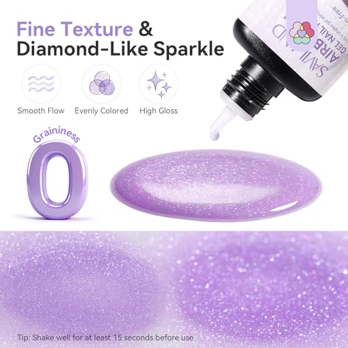 SAVILAND Shimmer Airbrush Gel Nail Polish Dilution Free: 20ml Hema & Acetone Free Opal Symphony Pastel Collection 6 Colors Fine Mist Spray for Ombre Aura & French Nail Art Salon Airbrush Paint Set - color: Shimmer