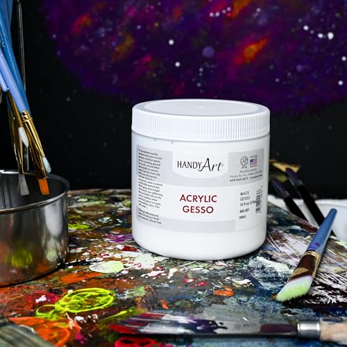 Handy Art Acrylic Gesso, 16 oz, White, Primer for Canvas, Wood, & Artist Painting Surfaces, Enhances Acrylic Paint Adhesion, Low Viscosity, Thick Coverage, Certified Safe & AP Non-Toxic, Made in USA - color: White Gesso, size: 16 Fl Oz (Pack of 1)