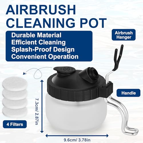 Roizefar Airbrush Cleaning Kit, Airbrush Cleaning Pot with 6 Airbrush Cleaner and 2 Thinner Airbrush Kit with Compressor, 55 PSI Non-Clogging Air Brush Painting Set Perfect for Painting, Modeling
