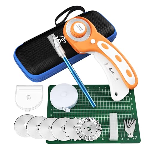45mm Rotary Cutter | Rotary Fabric Cutter | Rotary Cutters for Sewing, Scrapbooking, Hobbies, DIY | A6 Cutting Mat, Storage Boxes, Precision Knives, Ruler, Spare Blades | Fabric Roller Cutter (Orange) - color: Orange