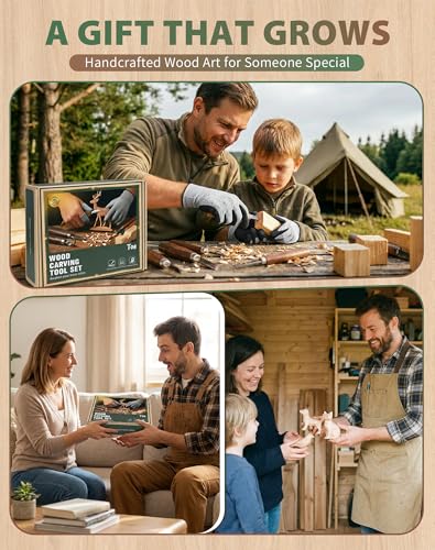 T98 28Pcs Wood Carving Kit, 8 Carving Knives Templates Leather Bag Gift