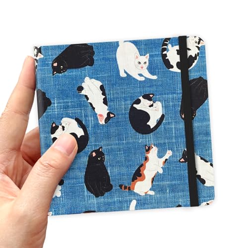 qianshan 4.8" x 4.8" Hardcover Sketchbook,Small Mixed Media Sketch Pad,96 Sheets 80gsm Acid-Free Artist Travel Journal Pocket Blank Notepad for Adults Drawing Painting,Art Supplies.Lake Blue Cat - color: 80gsm Cloth-lake blue cat