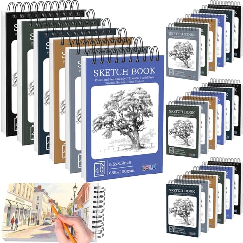 18 Pack Sketch Books Bulk 5.5x8.5 Inch Top Spiral Bound Sketch Pad 720 Total Sheets 6-Color Small Sketchbook 68lb/100gsm Acid-Free Drawing Paper for Students Beginners Travel Classroom Art Supplies - size: 5.5 x 8.5 in