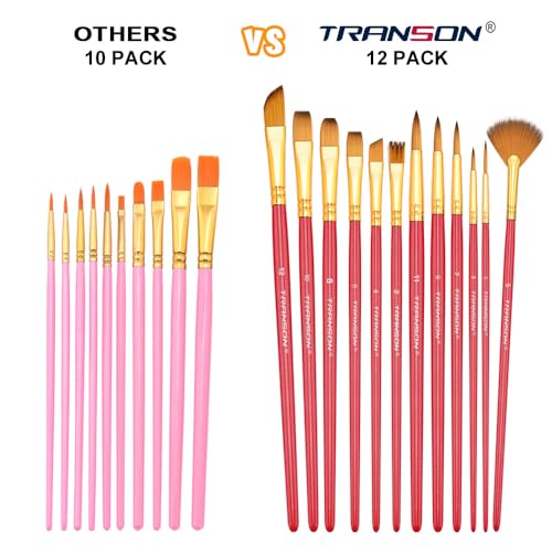 Transon Artist Paint Brush Set of 12 for Acrylic Watercolor Gouache Oil Craft Painting Red - color: 12 Pcs Red