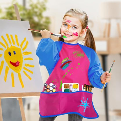 Pack of 2 Kids Art Smocks, Children Waterproof Artist Painting Aprons Long Sleeve with 3 Pockets for Age 2-6 Years | Colorful Waterproof Children Artist Smock with Long Sleeve 3 Roomy Pockets for Age 2-8 Years Gifts (Blue Pink Yellow) - color: Blue Pink Y