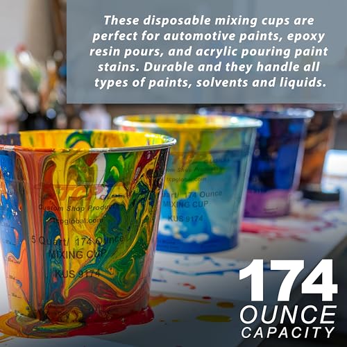 Custom Shop Paint Mixing Cups, 5-Quart (12 Pack) - Plastic Measuring Cups for Liquids, Automotive Painting, Epoxy Resin, Acrylic Arts, Crafts, Disposable or Reusable, Graduated, Mixing Ratios - size: 12 Count (Pack of 1)