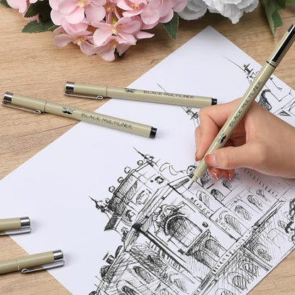 Mr. Pen- Drawing Pens for Artists, 6 Sizes, Black Multiliner, Artist pens | Micro Pens for Drawing - size: 6 Tip Sizes(0.2 to 0.5 mm)