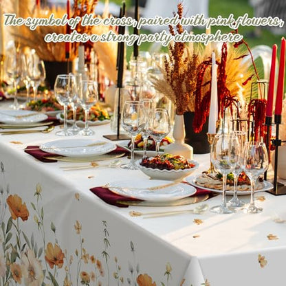 FuWeave 12 Pcs Fall Floral Tablecloth Disposable Plastic Table Covers Thanksgiving Autumn Harvest Wildflower Waterproof Tablecloths for Autumn Thanksgiving Birthday Party Decor, 54 x 108 Inch - style: Autumn Floral