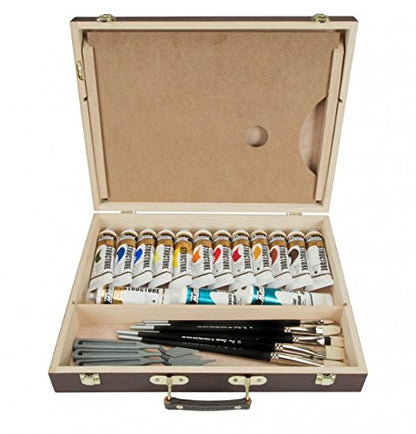 Creative Mark Capri 2 Deluxe Wood Artist Paint Box - Storage for Art Supplies, Paints, Mediums, Brushes, Compartment Storage, Lightweight, Travel - [Oil-Stained – Dark Walnut Finish] - color: Walnut