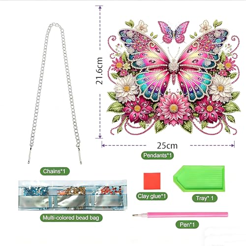 LPDJITO Butterflies DIY Hanging Diamond Art Pendant Kit Flowers Butterflies, Special Crystal Diamonds Painting Ornament for Adults, 5D Diamond Art Suncatchers Double Sided Board Gem Painting Kit - color: Color-12