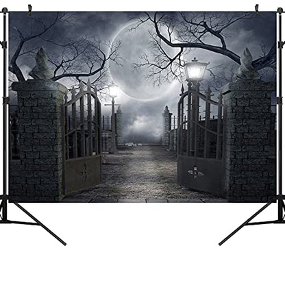 Halloween Night Full Moon Backdrop Gloomy Woods Graveyard Photography Background Horrible Cemetery Spooky Party Banner Halloween Party Decoration Photo Booth Props 10X8FT TP17H - size: 10X8FT