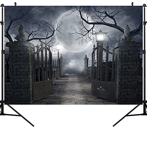 Halloween Night Full Moon Backdrop Gloomy Woods Graveyard Photography Background Horrible Cemetery Spooky Party Banner Halloween Party Decoration Photo Booth Props 10X8FT TP17H - size: 10X8FT