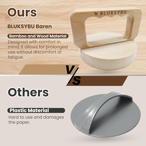 BLUKSYBU Wood Block Printing baren - Bamboo and Wood Baren for Printmaking with Comfortable Ergonomic Handle - Linocut Block Printing - Baren Printmaking Tool with Felt Mat and Cleaning Cloth