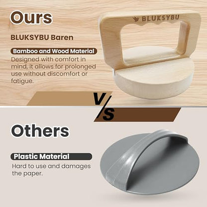 BLUKSYBU Wood Block Printing baren - Bamboo and Wood Baren for Printmaking with Comfortable Ergonomic Handle - Linocut Block Printing - Baren Printmaking Tool with Felt Mat and Cleaning Cloth
