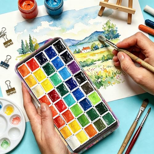 qianshan 40Pcs Empty Half Pans Watercolor Tin Palette with Magnetic Stripe | Travel Tin Palette Case,Portable Artist Paints Half Pan Kits,DIY Watercolor Oils Acrylics Painting Drawing - color: Oil Painting Flowers