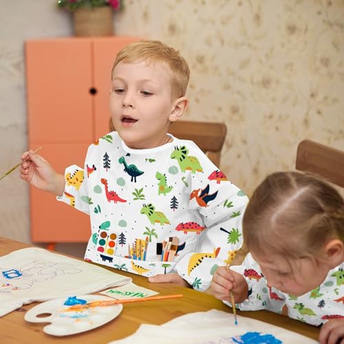 Smocks for Kids, Toddler Art Smock Artist Painting Aprons Waterproof Long Sleeve with 3 Pockets for Age 2-6 Years, Large