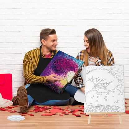 Zhanmai 2 Pack Sip and Paint Kit for Couples Date Night | 12 x 16 Inch, Love Tree Pre Drawn Canvas, Paint Party Supplies, Romantic Adult Activity, Includes Easels Aprons Brushes Set - size: 12 x 16 Inch, style: Tree of Love