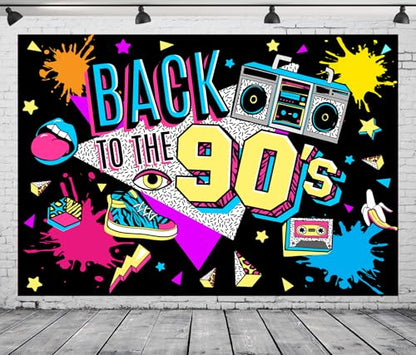 8x6Ft 90s Backdrop 90s Party Decorations 80s 90s Theme Birthday Party Supplies Hip Hop Back to The 90's Banner Background Retro Radio Graffiti Wall Decor Photo Booth Props