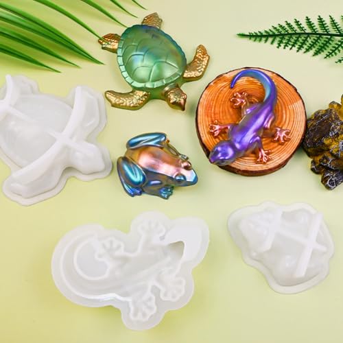 Animal Resin Molds, Set of 3 Frog Lizard Turle Casting Molds - color: 3 Pcs Animal Resin Molds