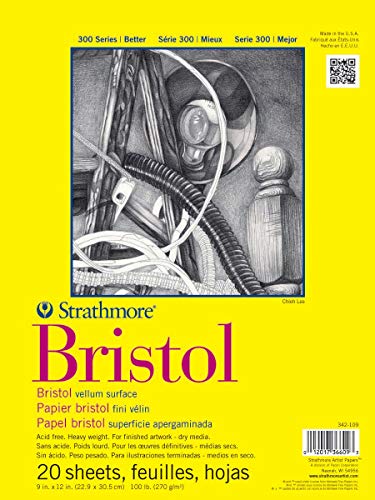 Strathmore 400 Series Mixed Media Pad, 18"x24", White, 15 Sheets & 300 Series Bristol Paper Pad, Vellum, Tape Bound, 9x12 inches, 20 Sheets (100lb/270g)