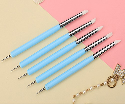 Ecjiuyi 9PCS Sculpting Tools,4PCS Double-Ended Metal Ceramic Clay Ball Stylus Dotting Tools and 5PCS 2 Way Silicone Polymer and Embossing Paper Flower Indentation Tool Set - color: blue