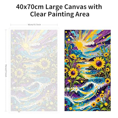 ARTGOTO Large Paint by Numbers for Adults Sunflower Seascape | 15.7x27.5inch/40x70cm Paint by Number Kit on Canvas, Ocean Wave Acrylic Painting Set with Brushes & Instructions, No Frame - color: PBN055