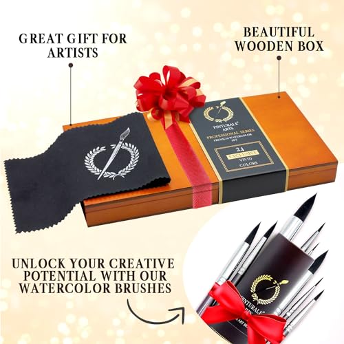 Pinturale Arts Watercolor Set Professional | 24 Richly Pigmented Colors (XL Pans) in Wooden Box | Artist Grade Watercolor Professional Paint Set
