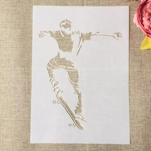 TIAMECH A4 Reusable Skateboarding Sports Stencil for Painting | Soaring Passionate Layering Template, DIY Wall Art, Wood Furniture, Scrapbook & Crafts (8.3x11.7inch) - style: Skateboarding Sports