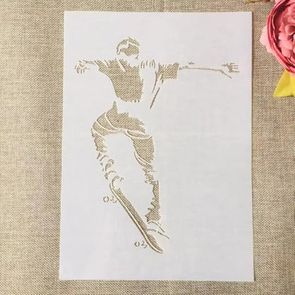 TIAMECH A4 Reusable Skateboarding Sports Stencil for Painting | Soaring Passionate Layering Template, DIY Wall Art, Wood Furniture, Scrapbook & Crafts (8.3x11.7inch) - style: Skateboarding Sports